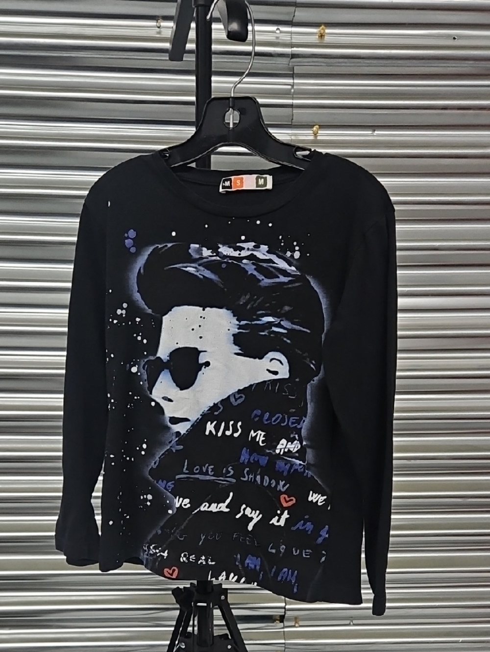 MSGM Black Graphic Crewneck with Multicolor Logo Patch